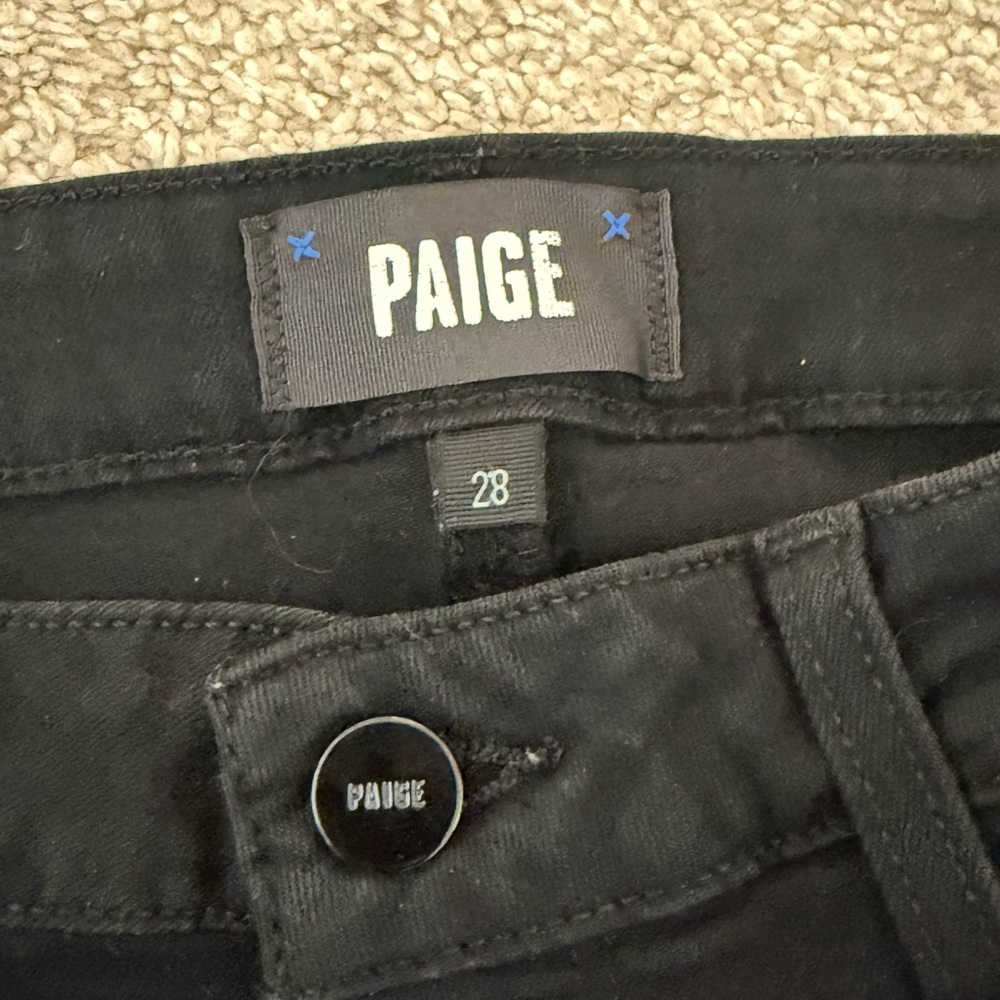 PAIGE Jet Black Denim Claudine Black Jeans High Rise ankle bootcut size 28 - Picture 2 of 4
